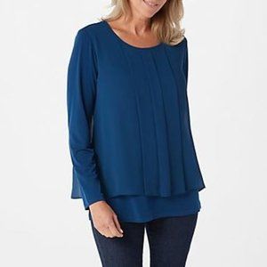 Susan Graver Liquid Knit Top with Chiffon Overlay